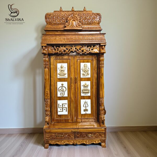 Wooden Pooja Mandapam With Gopuram in Teak Wood