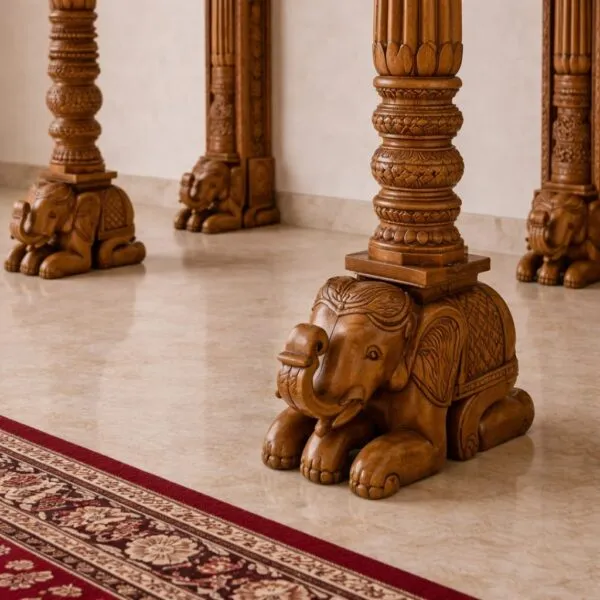 Wooden Pooja Mandir with Gopuram for South Indian Home