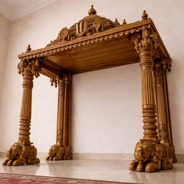 Wooden Pooja Mandir with Gopuram for South Indian Home