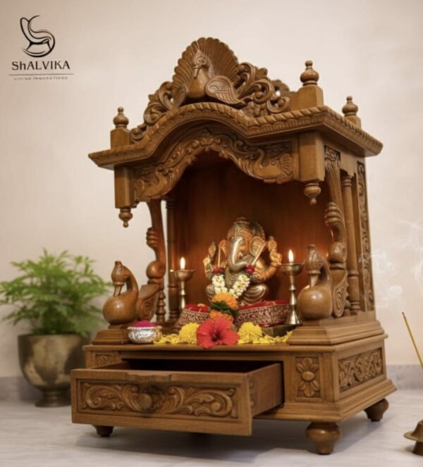 Wooden Small Temple Design for Puja Room by Shalvika Living
