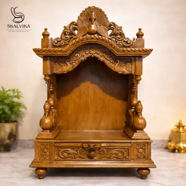 Wooden Small Temple Design for Puja Room by Shalvika Living