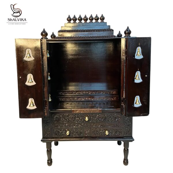 Wooden Temple Design For Home with Bells Door