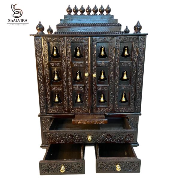 Wooden Temple Design For Home with Bells Door