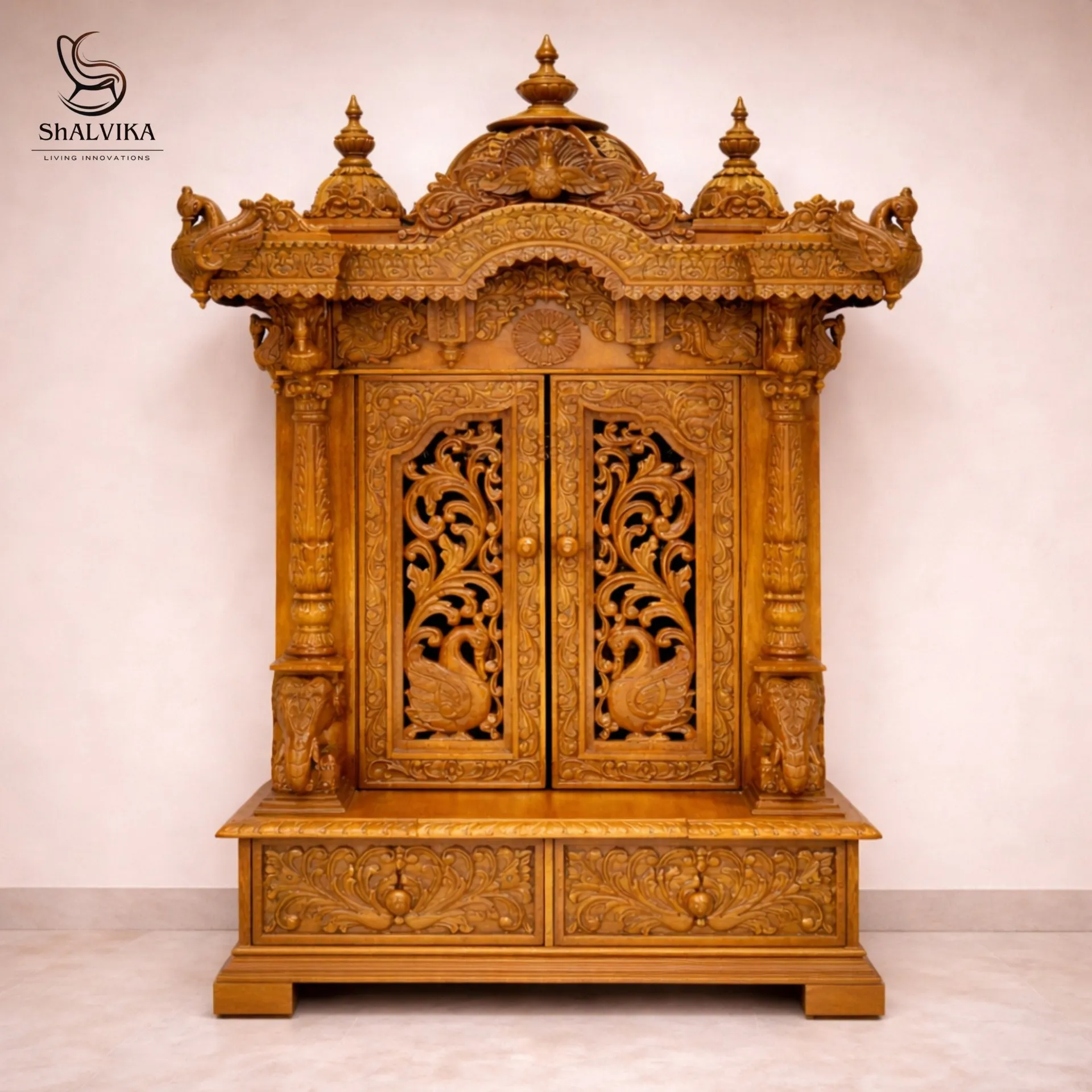 Wooden Temple for Home Design with Door By Shalvika Living Innovations