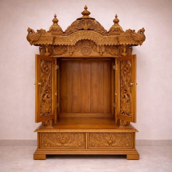 Wooden Temple for Home Design with Door By Shalvika Living Innovations