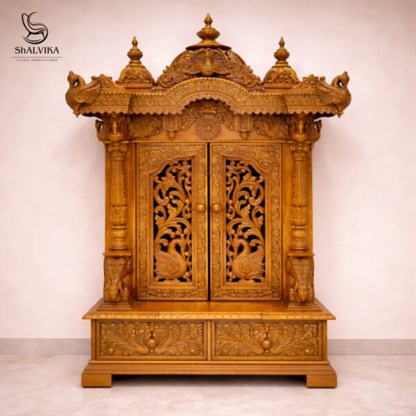 Wooden Temple for Home Design with Door By Shalvika Living Innovations